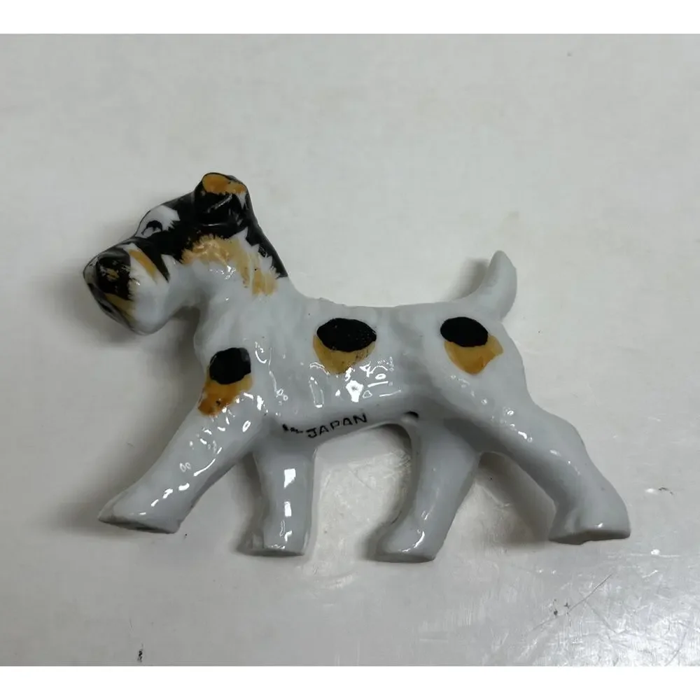 Vtg Black & White Terrier Dog Porcelain 3